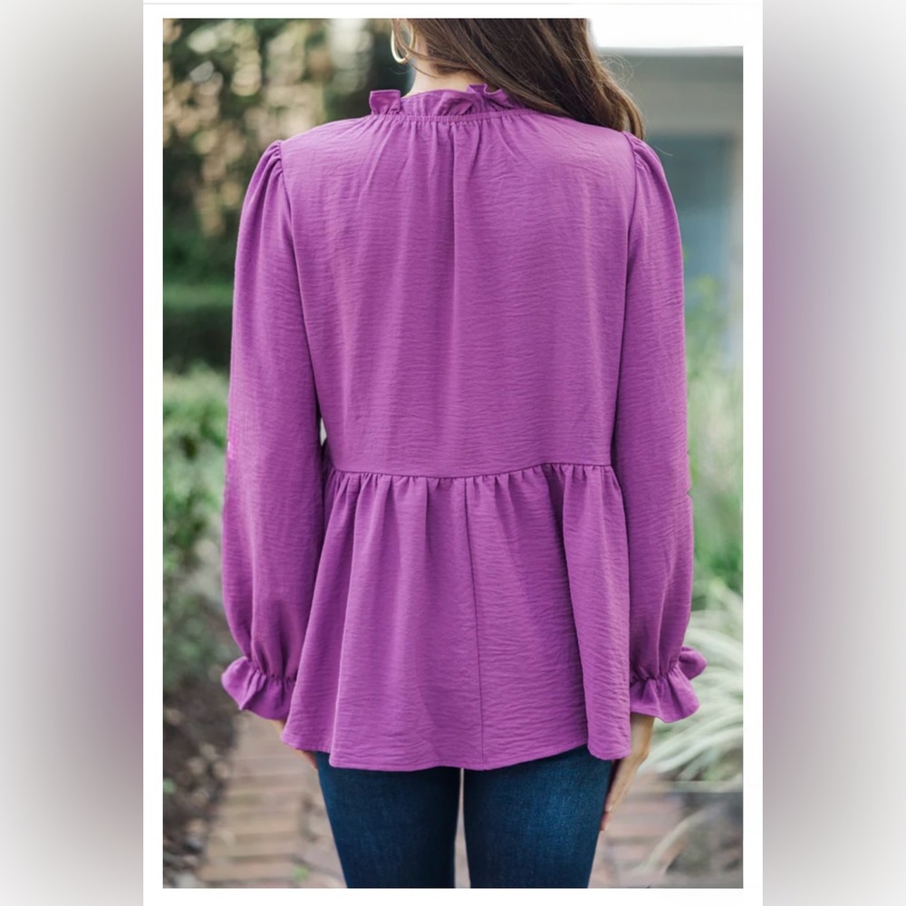 Muted Plum Purple Babydoll Top | Long Sleeves, Ruffles | Mint Julep | S | NWT - Picture 5 of 7